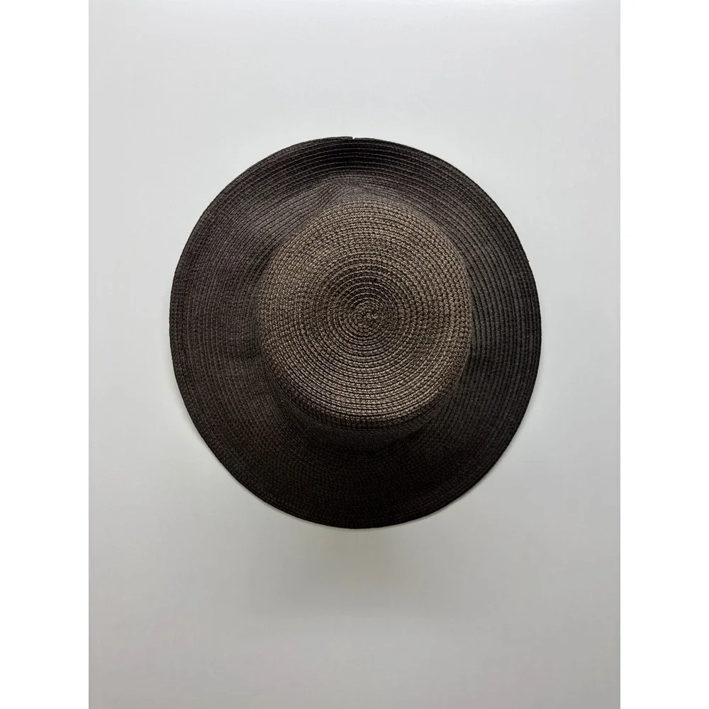 Talbots Womens Wide Brim Sun Hat Dark Brown Woven Paper Blend Summer Beach